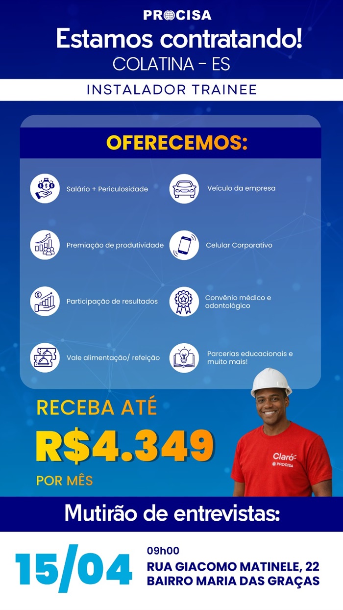 Vagas para Instalador Trainee (Mutirão de Entrevistas)