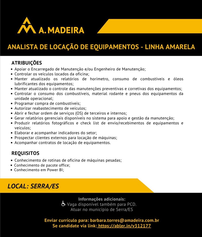Grupo A. Madeira contrata Analista de Locação de Equipamentos 