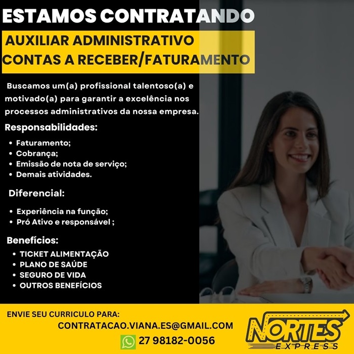 Vaga para Auxiliar Administrativo (Contas a Receber / Faturamento)