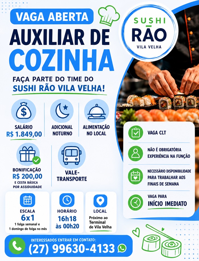 Vaga para Auxiliar de Cozinha
