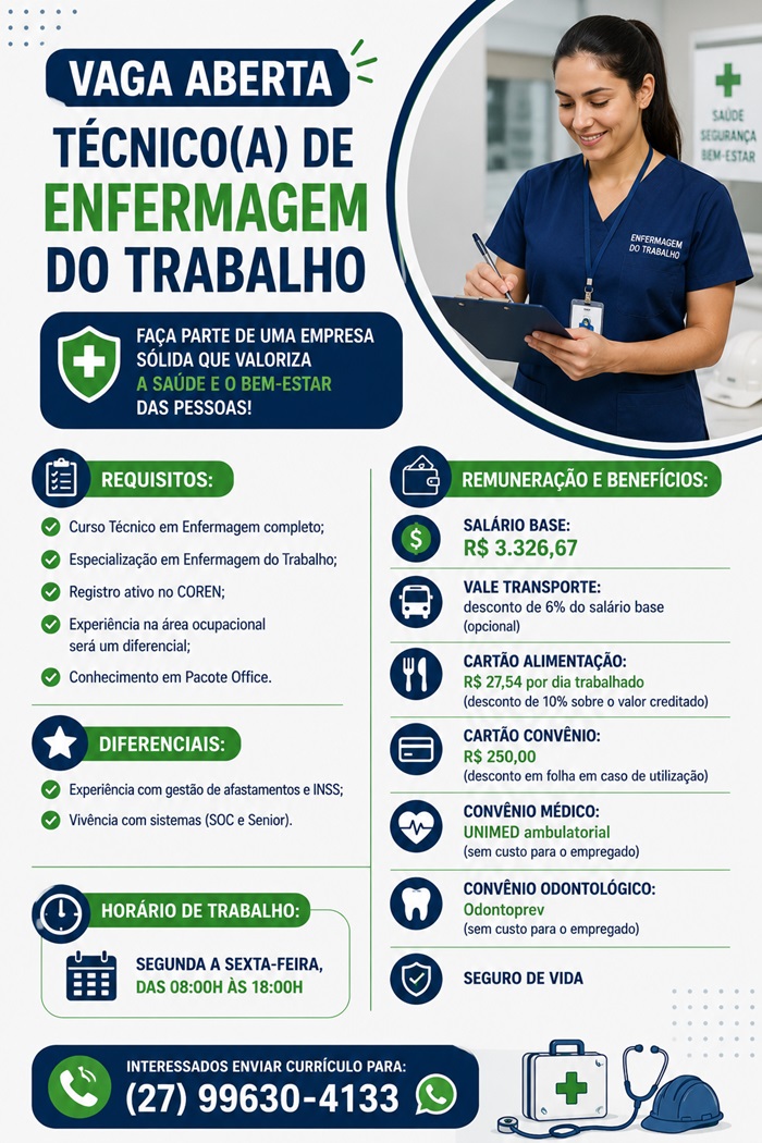Vaga para Técnico em Segurança do Trabalho