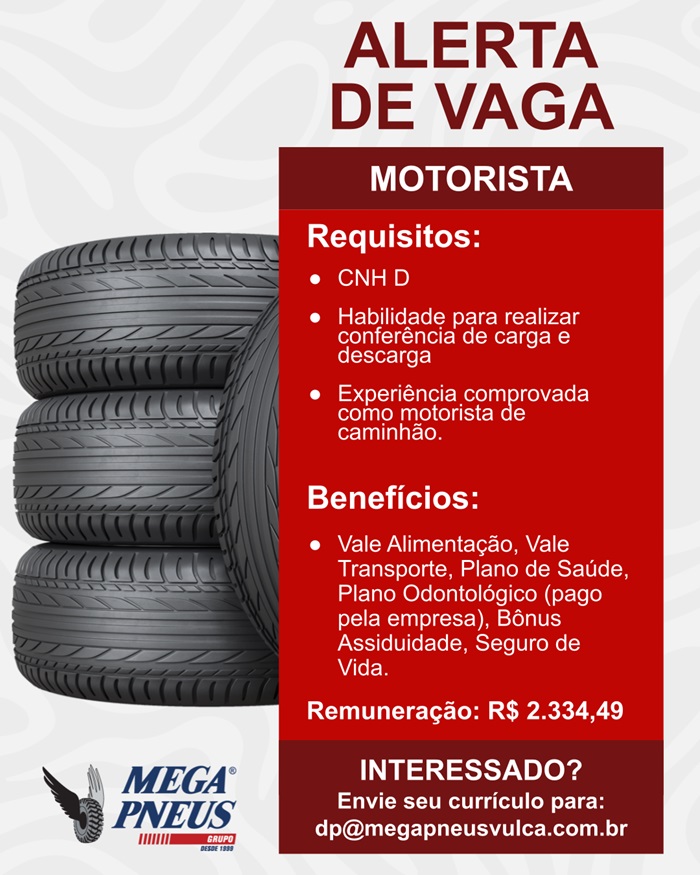 MEGA PNEUS CONTRATA MOTORISTA
