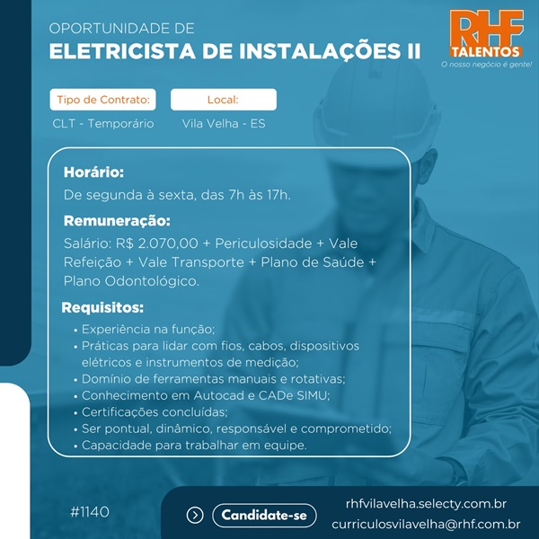 Vaga de Eletricista de instalações