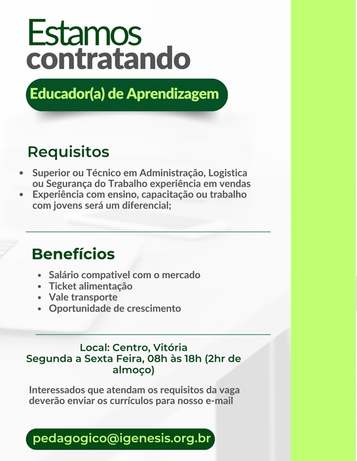 Vaga para Educador de Aprendizagem