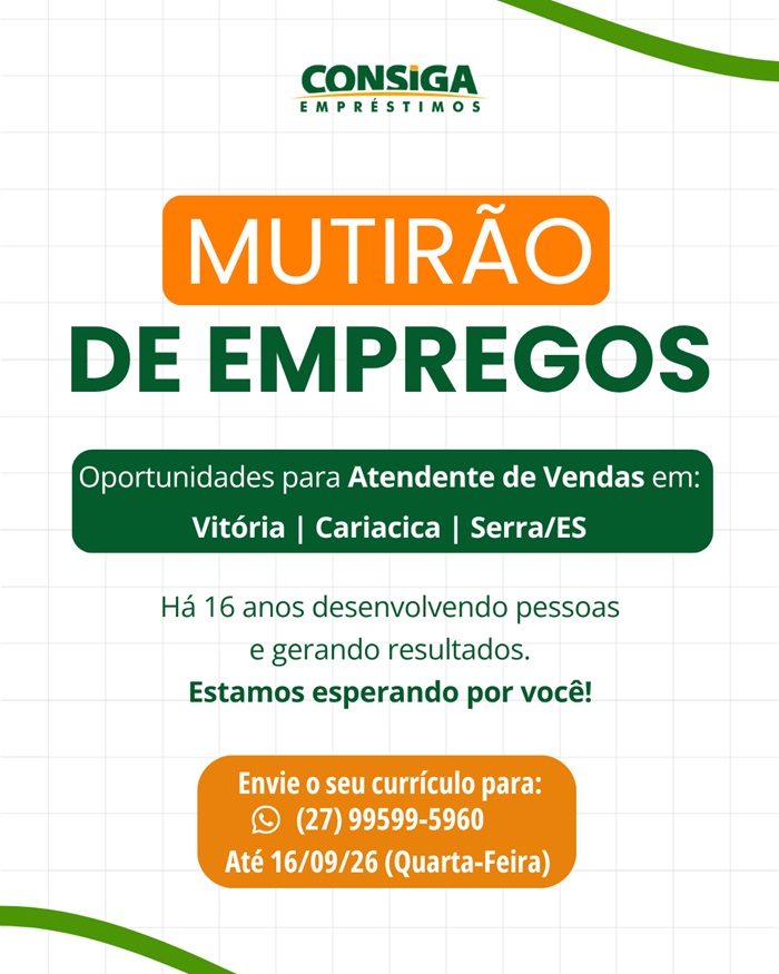 Mutirão de Empregos - Atendente de Vendas (Vitória, Cariacica e Serra/ES)