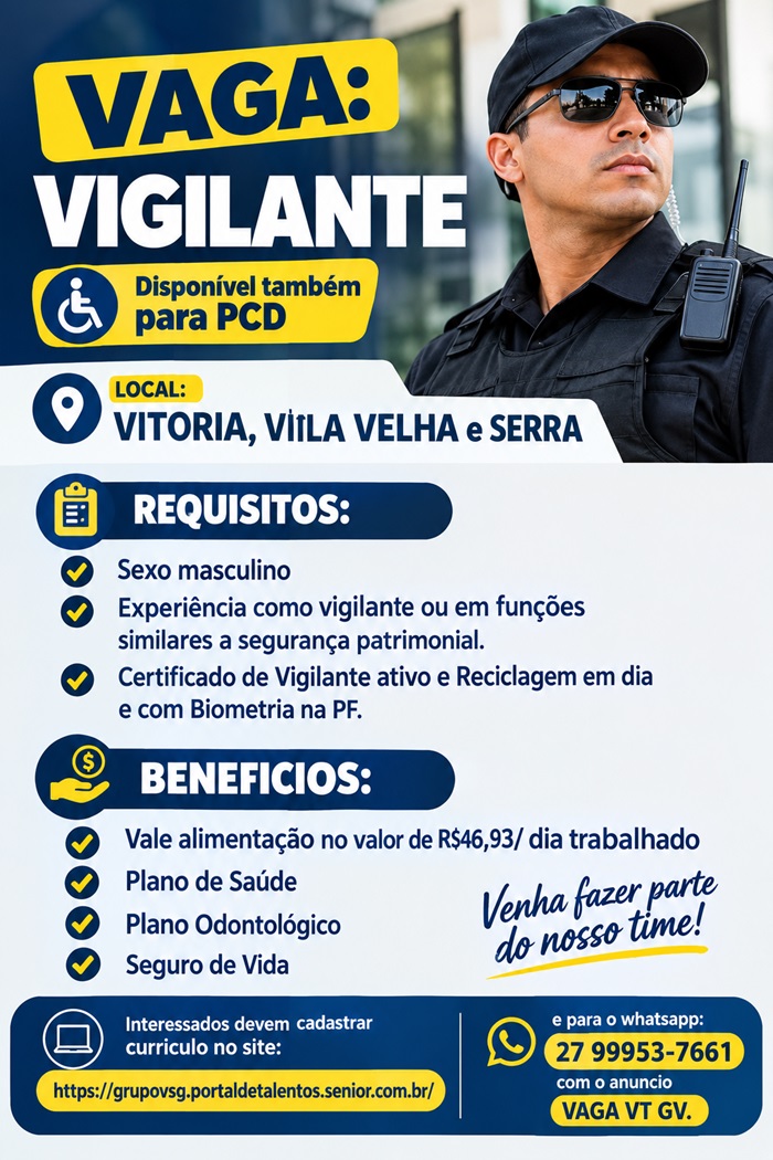VAGA DE VIGILANTE GRANDE VITÓRIA