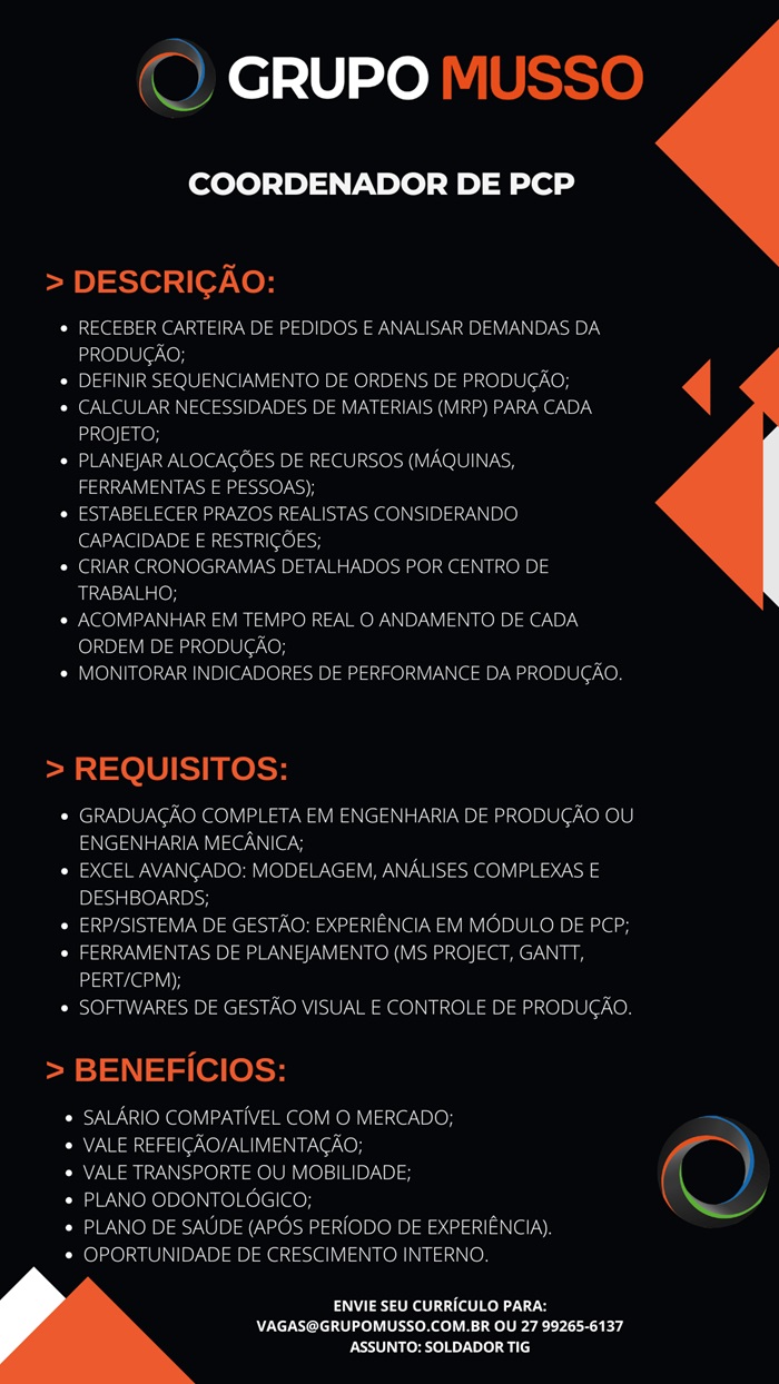 GRUPO MUSSO CONTRATA COORDENADOR DE PCP
