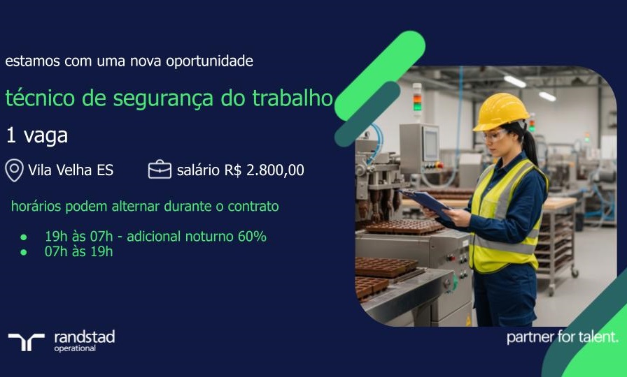 Multinacional seleciona Técnico(a) de Segurança do Trabalho (Temporário)