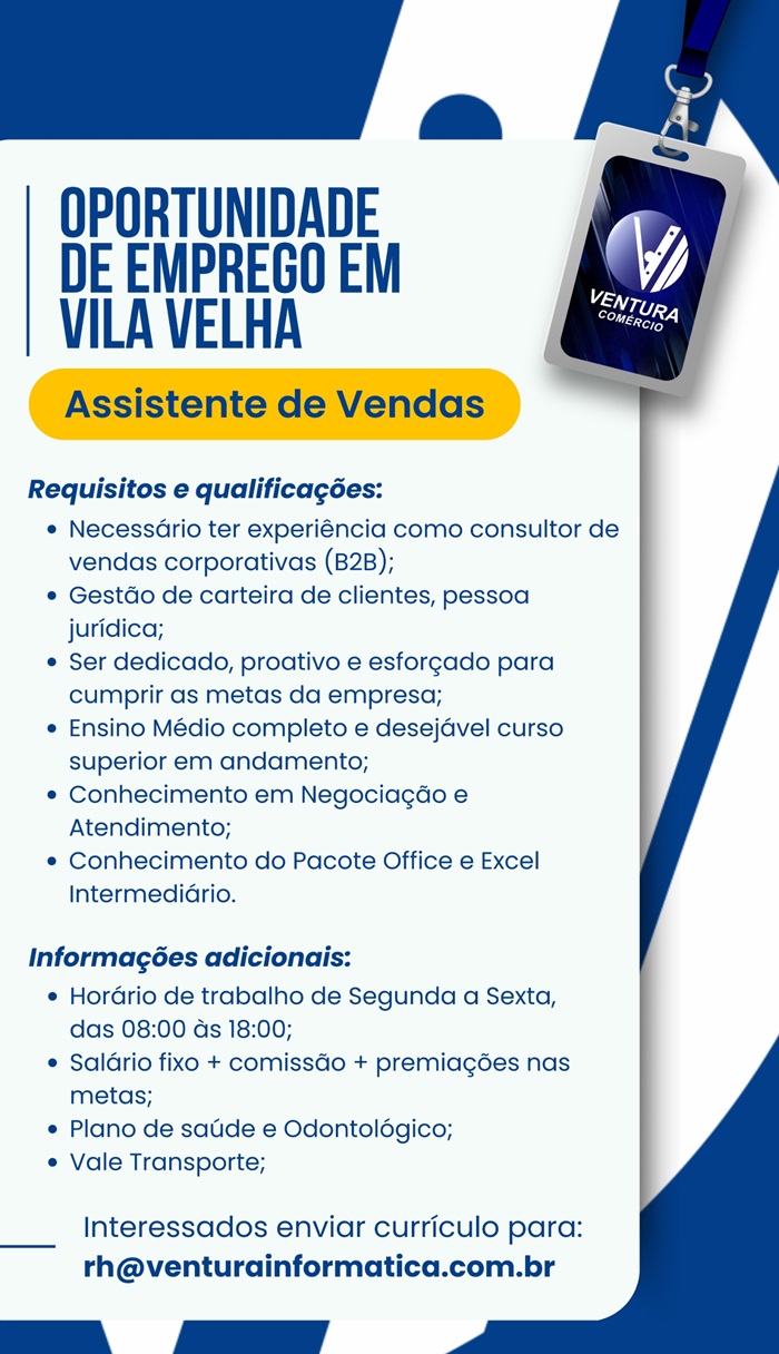 Vaga para Assistente de Vendas