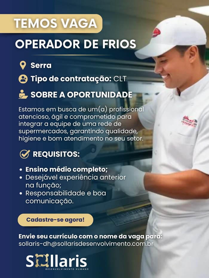 Vaga para Operador de Frios