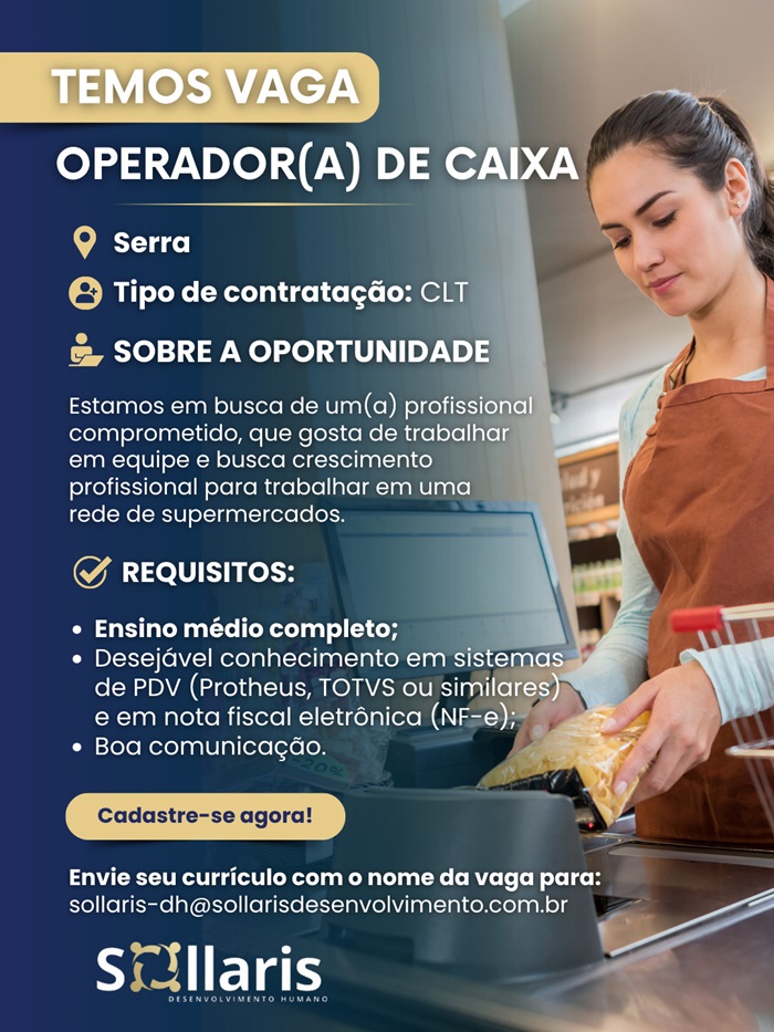 Vaga para Operador(a) de Caixa