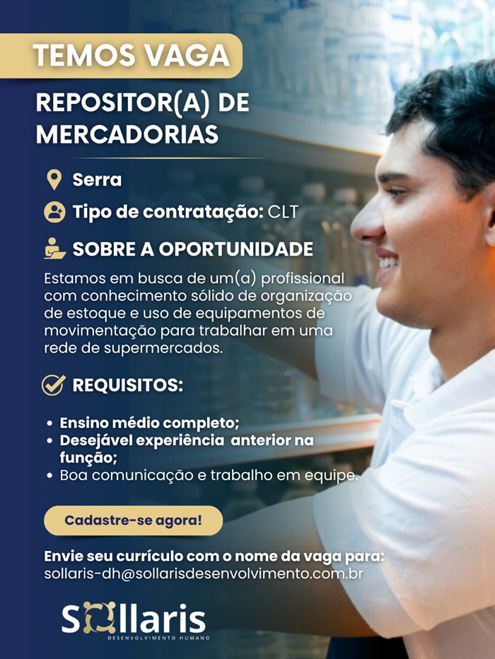 Vaga para Repositor(a) de Mercadorias