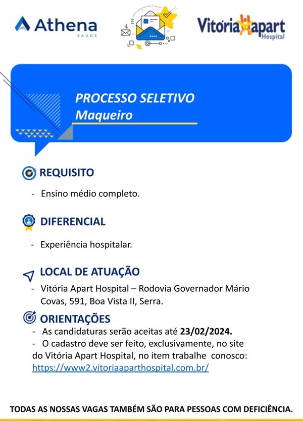 Vitória Apart Hospital contrata Maqueiro