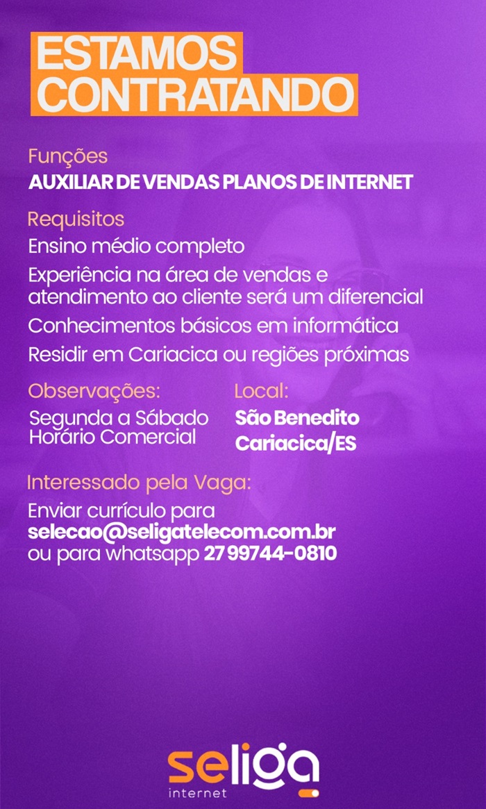 AUXILIAR DE VENDAS PLANOS DE INTERNET