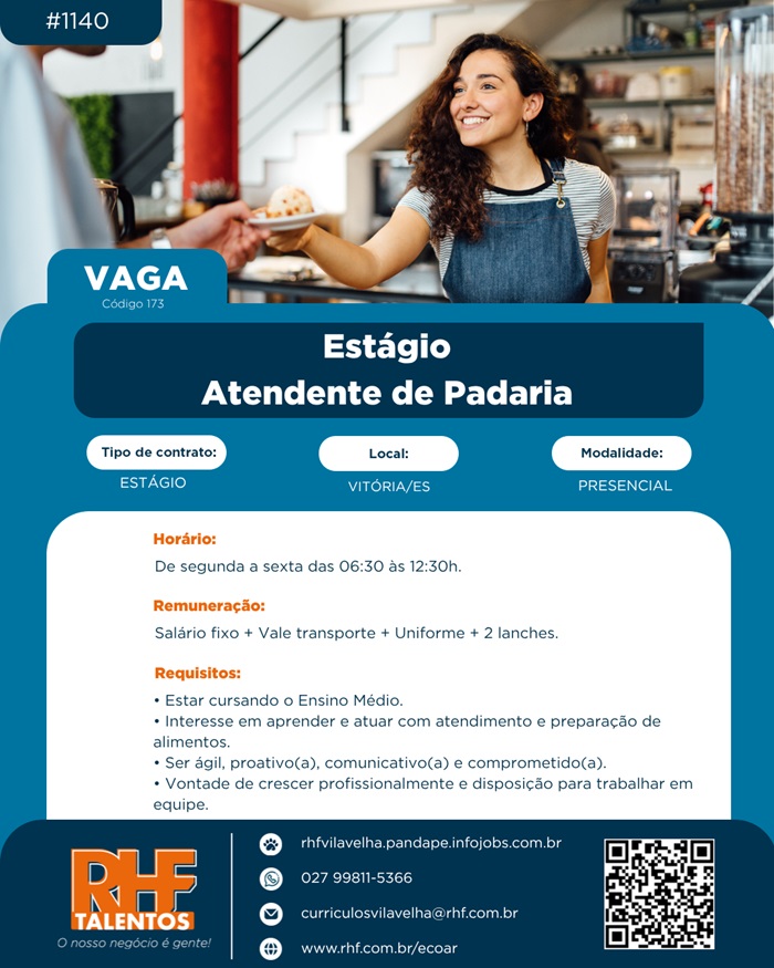 Vaga para Estágio - Atendente de Padaria