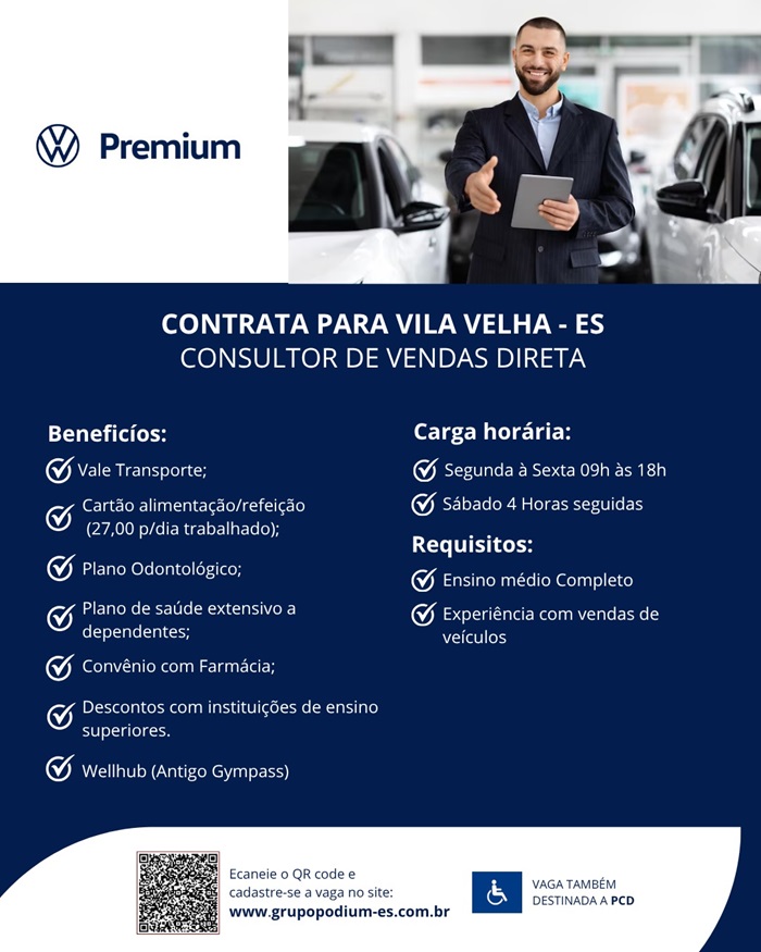 VW PREMIUM CONTRATA CONSULTOR DE VENDAS DIRETA