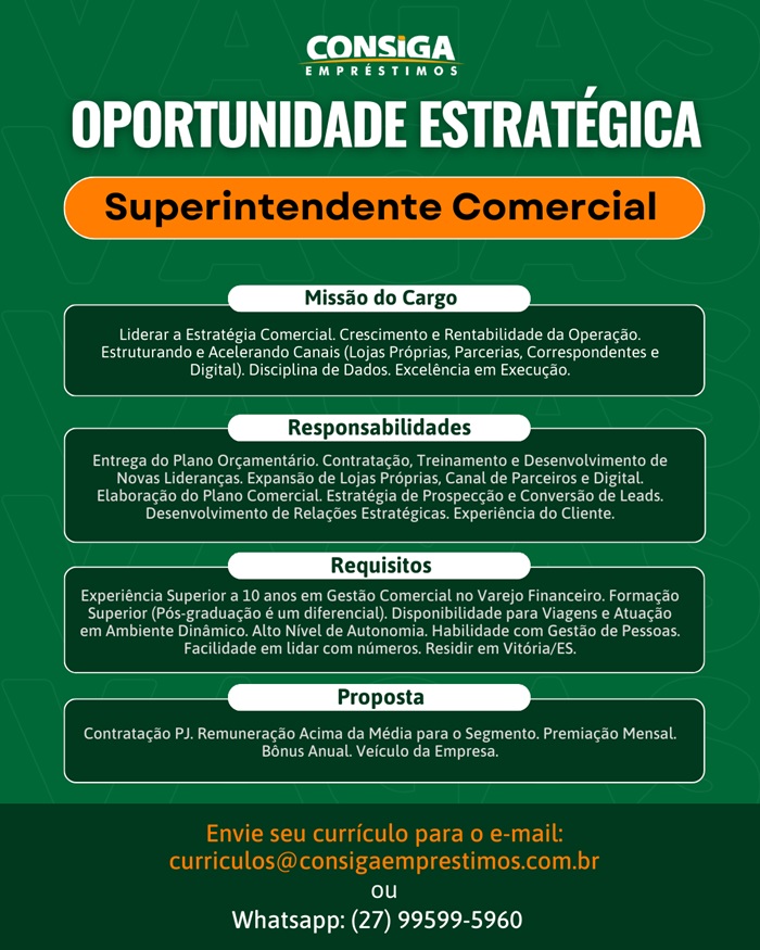 CONSIGA CONTRATA SUPERINTENDENTE COMERCIAL
