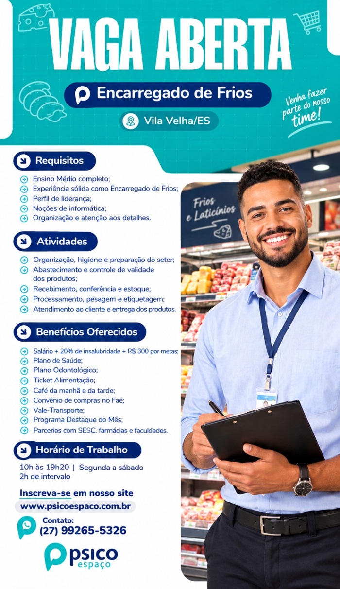 Vaga para Encarregado de Frios