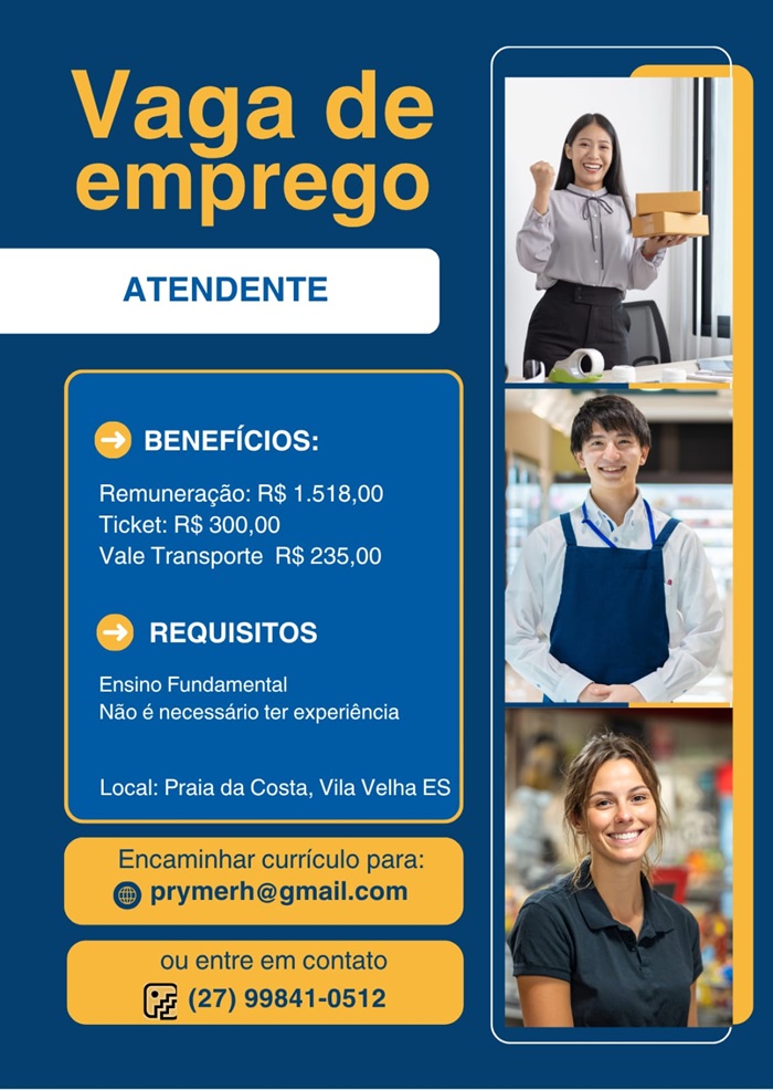 04 VAGAS - ATENDENTE DE RESTAURANTE