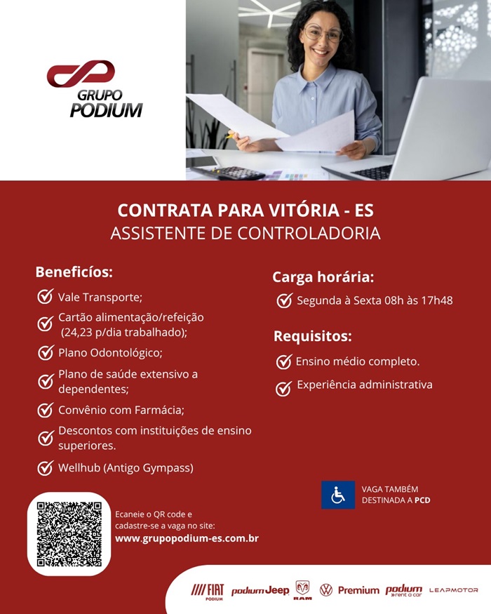 GRUPO PODIUM CONTRATA ASSISTENTE DE CONTROLADORIA
