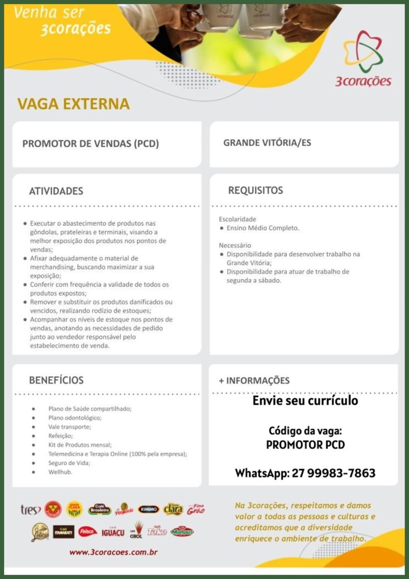 Vaga para Promotor(a) de Vendas PCD