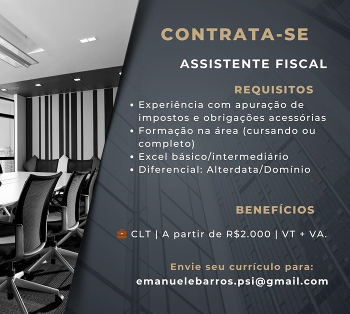 Vaga para Assistente Fiscal