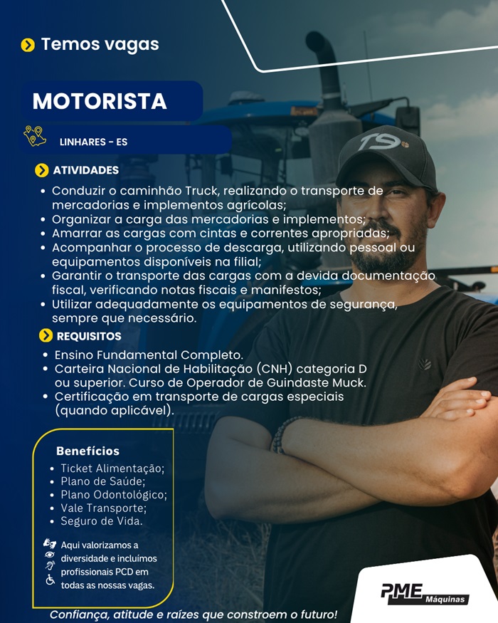 PME Máquinas contrata Motorista
