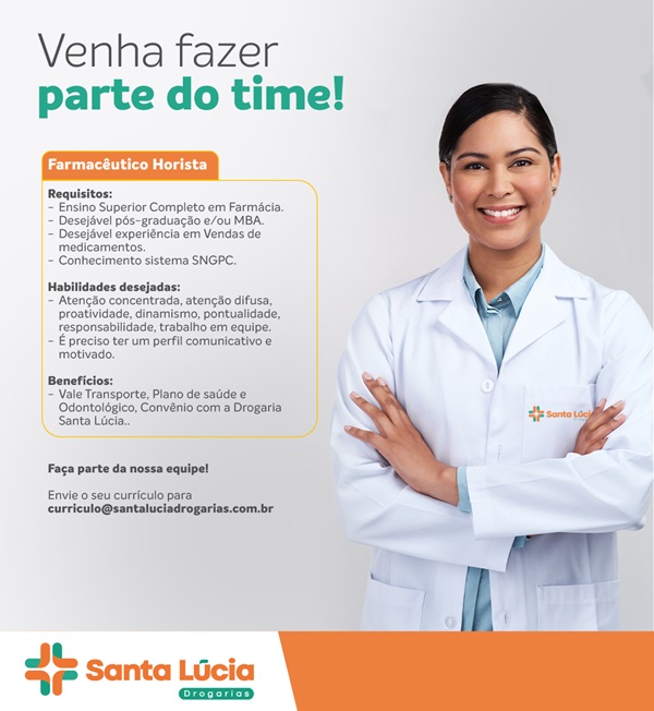 Santa Lúcia contrata Farmacêutico Horista