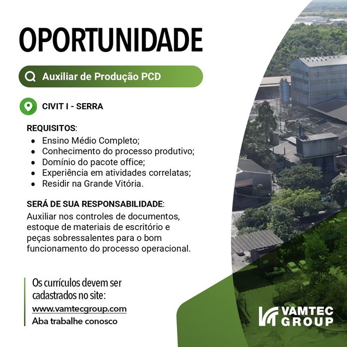 Vaga de Auxiliar de Produção PCD