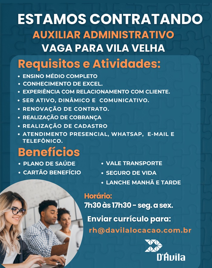 Vaga para Auxiliar Administrativo