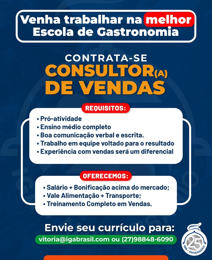 Vaga para Consultor(a) de Vendas