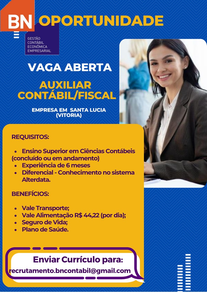 VAGA DE AUXILIAR CONTÁBIL/FISCAL 
