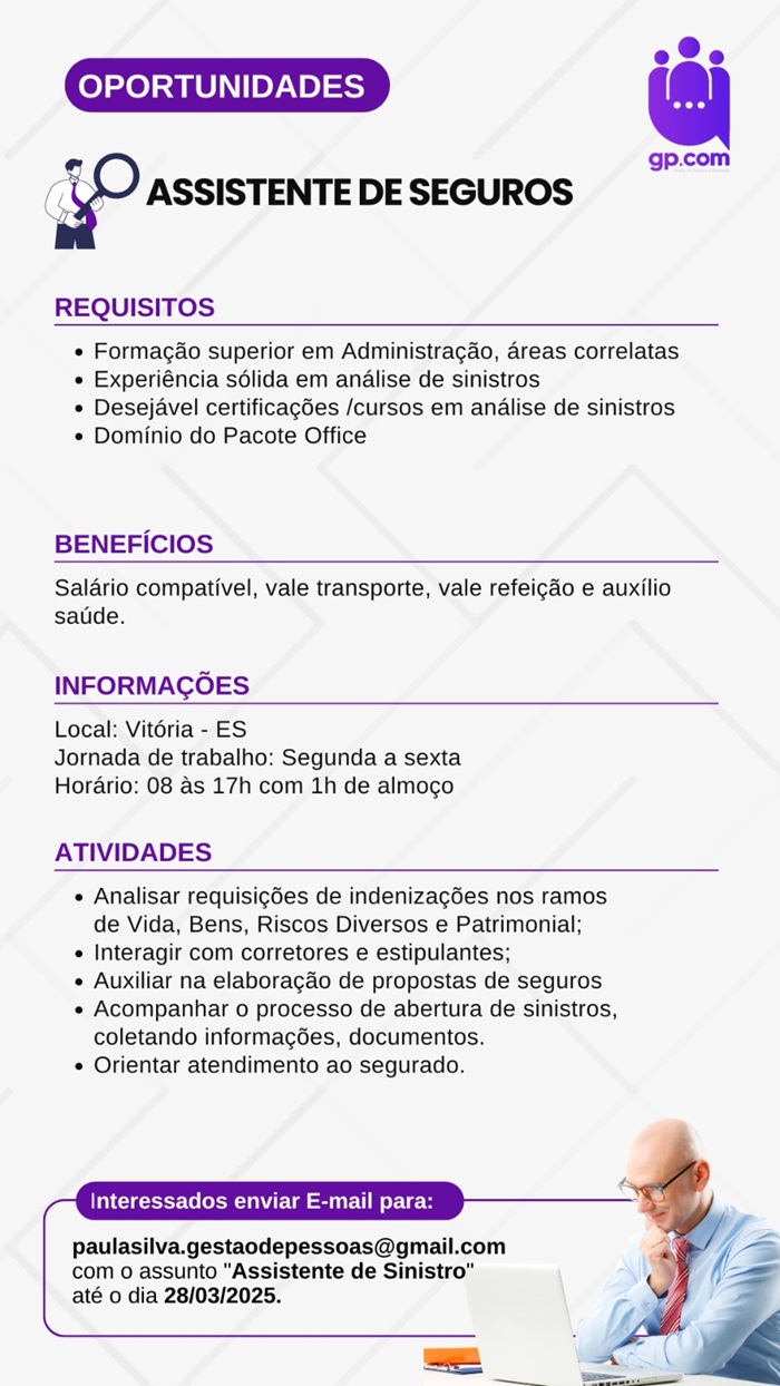 VAGA DE ASSISTENTE DE SEGUROS