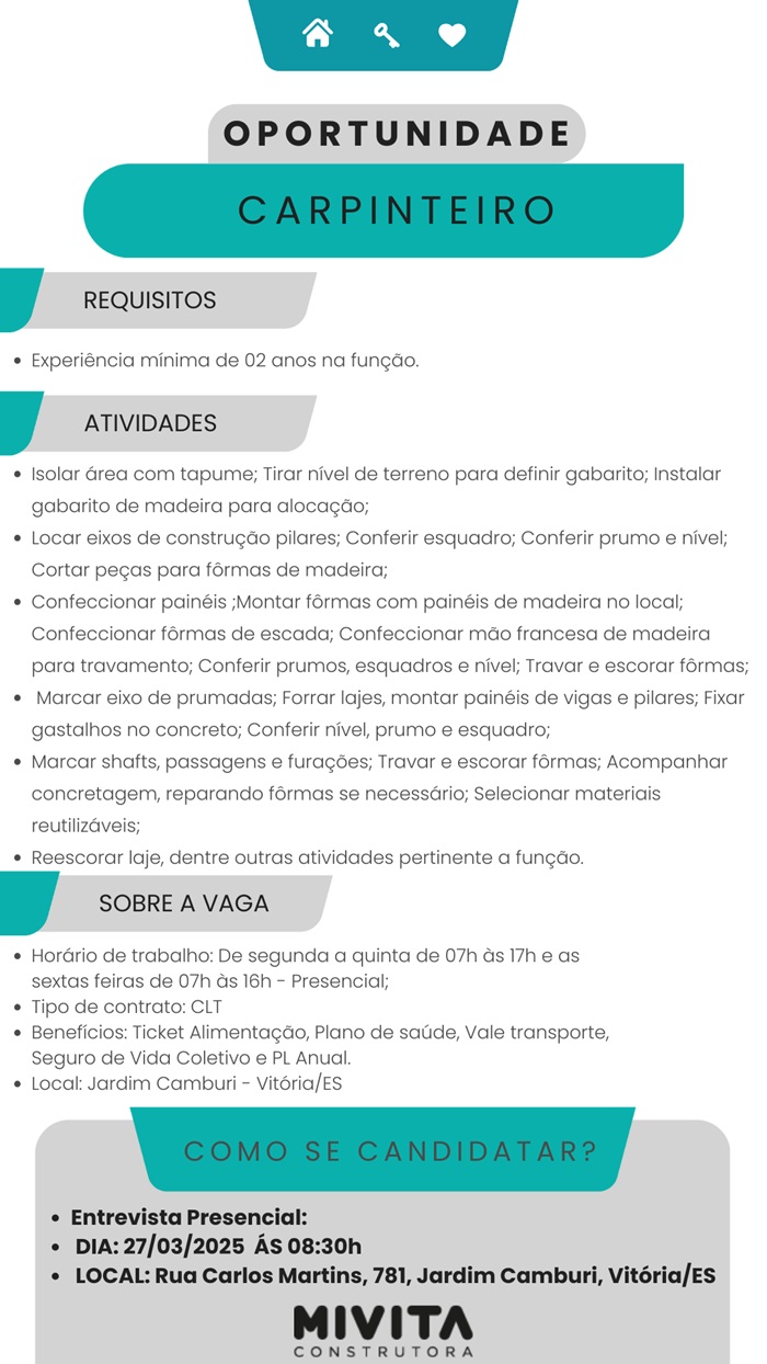MIVITA CONTRATA CARPINTEIRO 