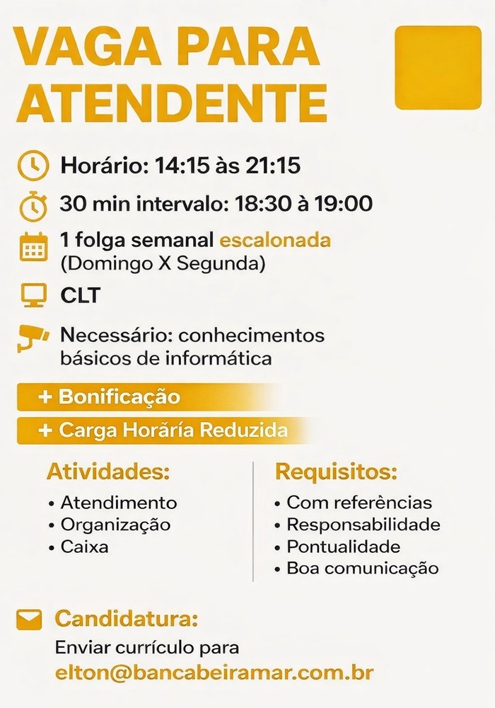 Vaga para Atendente