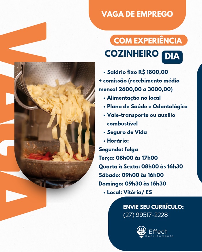 VAGA PARA COZINHEIRO (DIA)