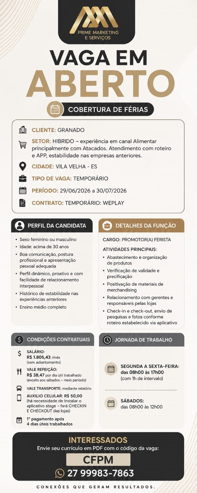 Vaga para Promotor(a) Ferista – Cobertura de Férias