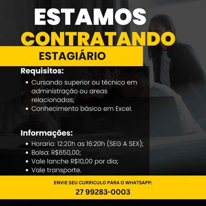 VAGA PARA ESTAGIÁRIO