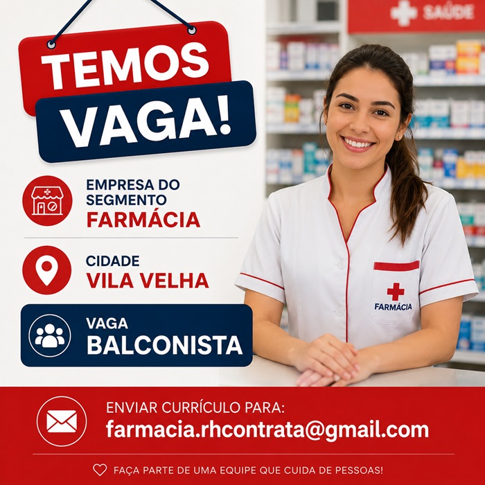 Farmácia contrata Balconista