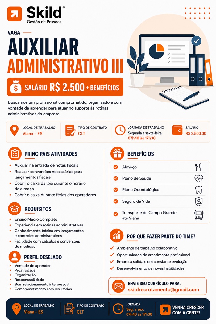 VAGA PARA AUXILIAR ADMINISTRATIVO III