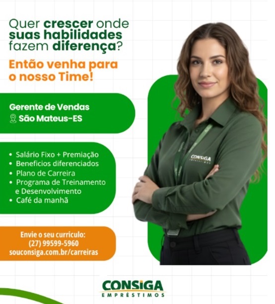 CONSIGA CONTRATA GERENTE DE VENDAS