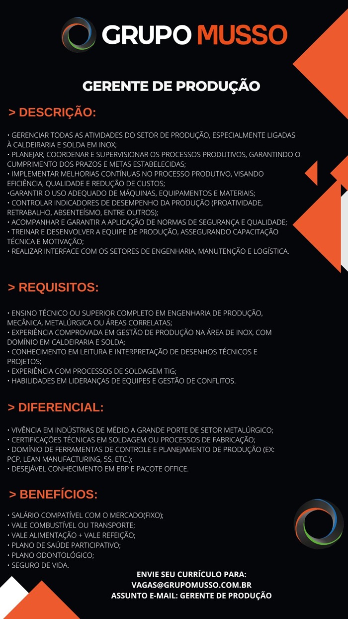 GERENTE DE PRODUÇÃO
