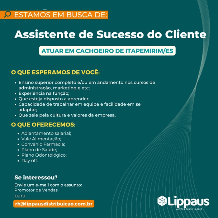 Lippaus contrata Assistente de Sucesso do Cliente