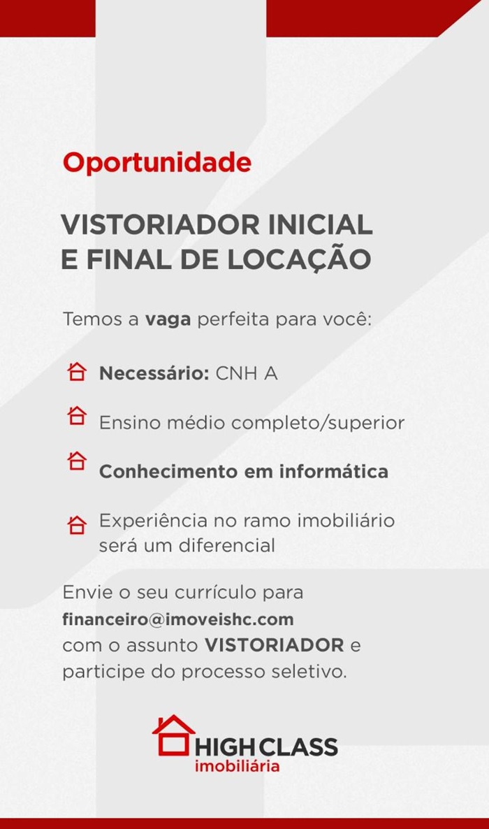 VISTORIADOR INICIAL E FINAL DE LOCAÇÃO