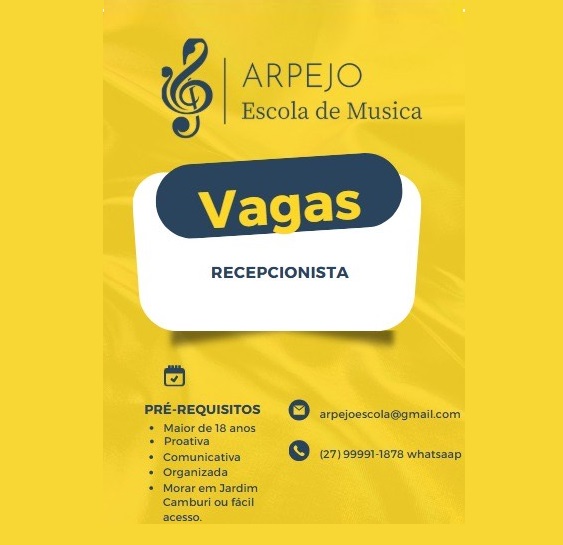 Escola de Música contrata Recepcionista