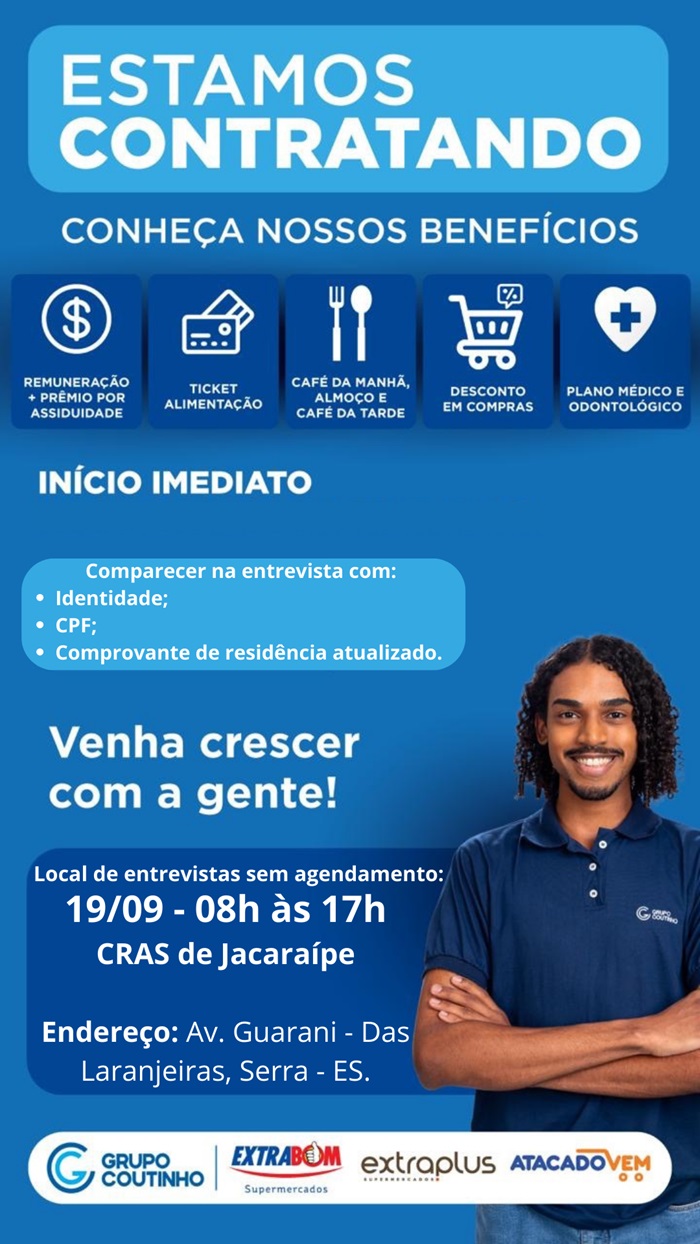 GRUPO COUTINHO REALIZA MUTIRÃO DE EMPREGO EM JACARAÍPE