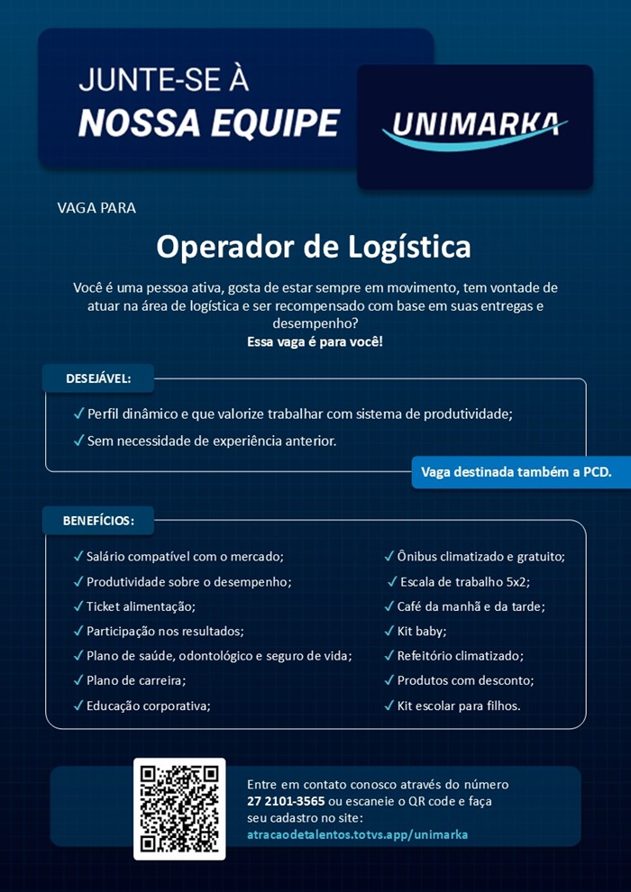 Unimarka contrata Operador de Logística