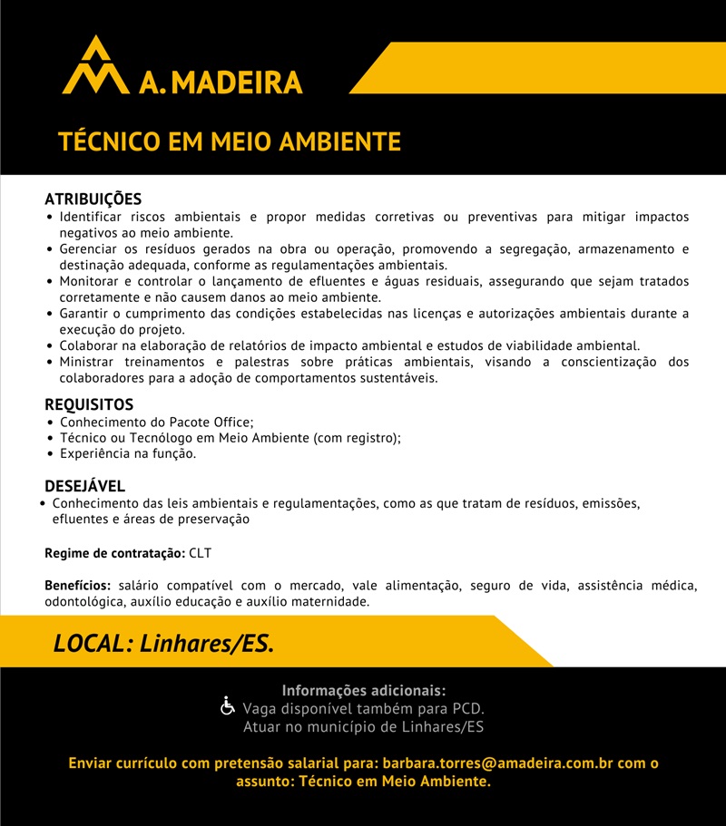 Grupo A. MADEIRA contrata Técnico em Meio Ambiente