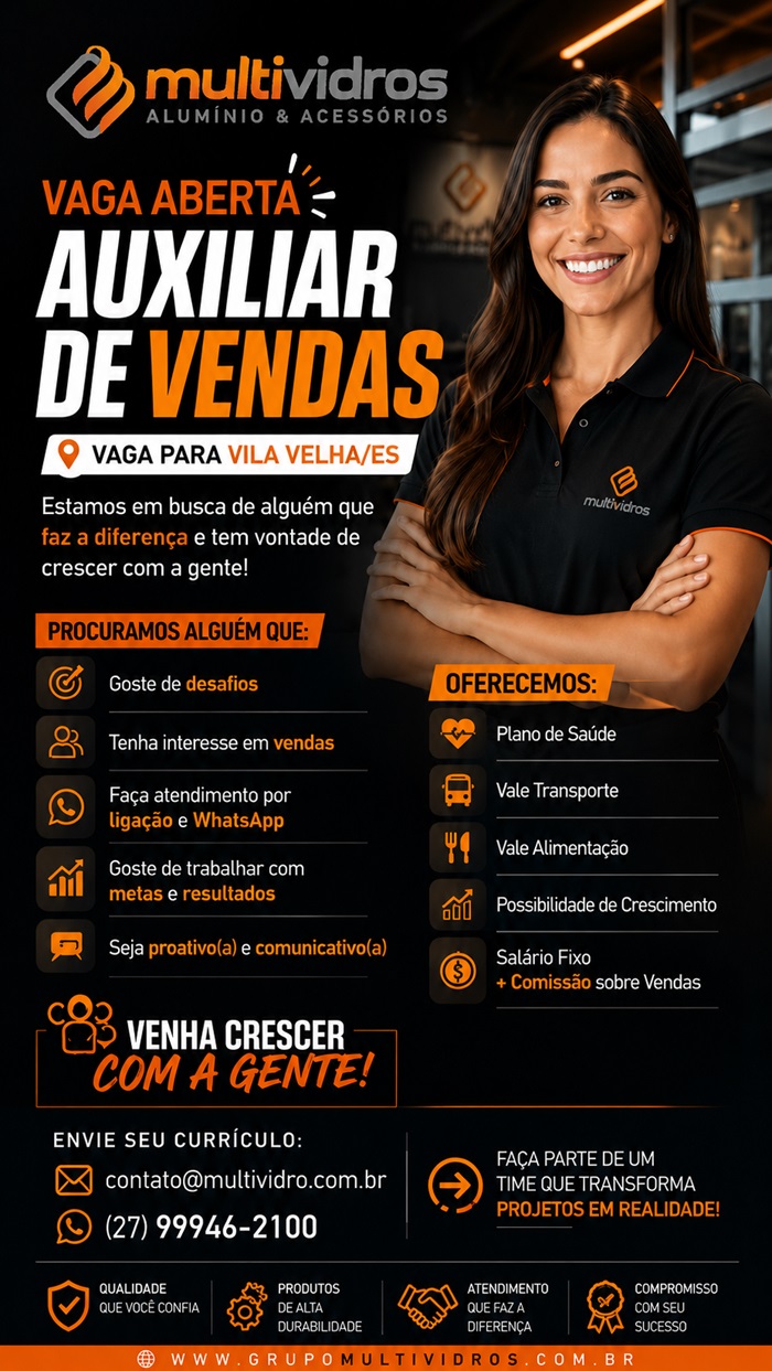 VAGA ABERTA – AUXILIAR DE VENDAS
