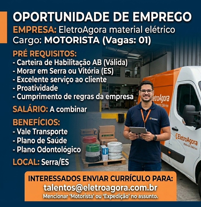 EletroAgora contrata Motorista
